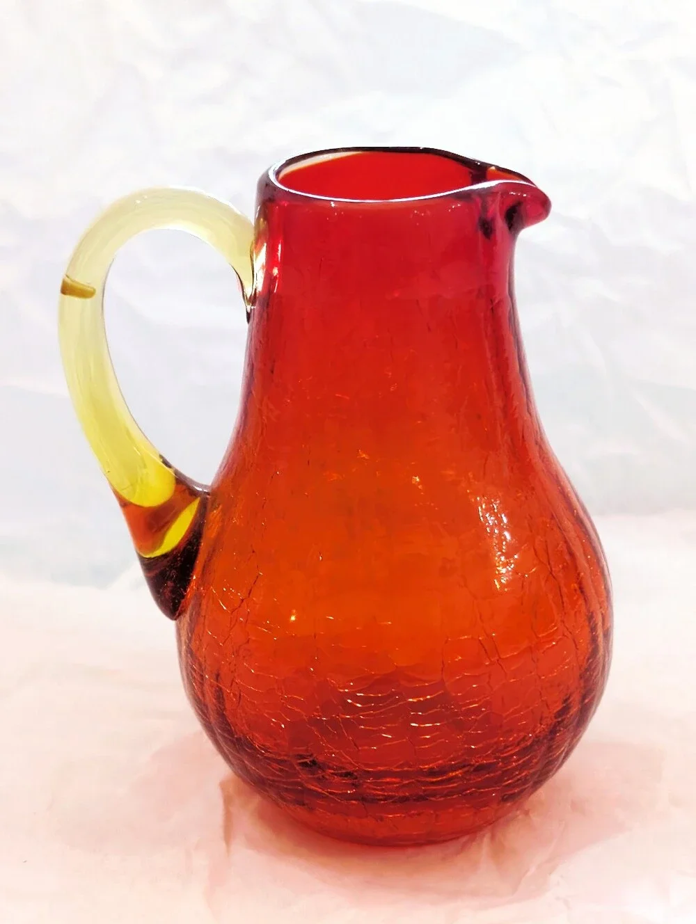 Vintage Mid-century Modern Amberina Crackle Art Glass Mini-Pitcher